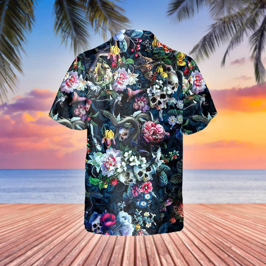 Floral Skull And Snakes Hawaiian Shirt, Hawaiian Button Up Shirt, Aloha Shirts Moonbestprint