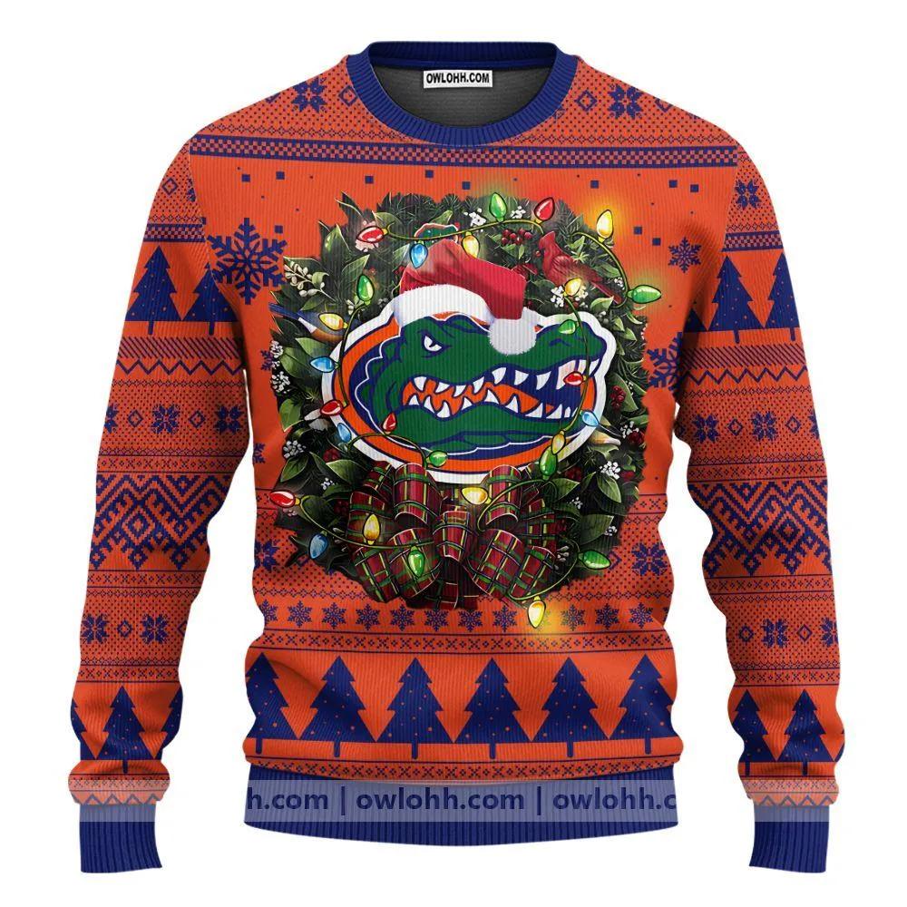 Florida Gators Santa Hat Ugly Christmas Sweater, NCAA Christmas Sweater Moonbestprint