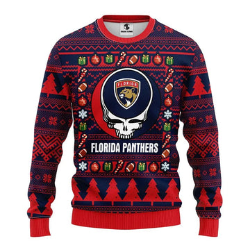 Florida Panthers Grateful Dead Ugly Christmas Sweater, NHL Christmas Sweater Moonbestprint