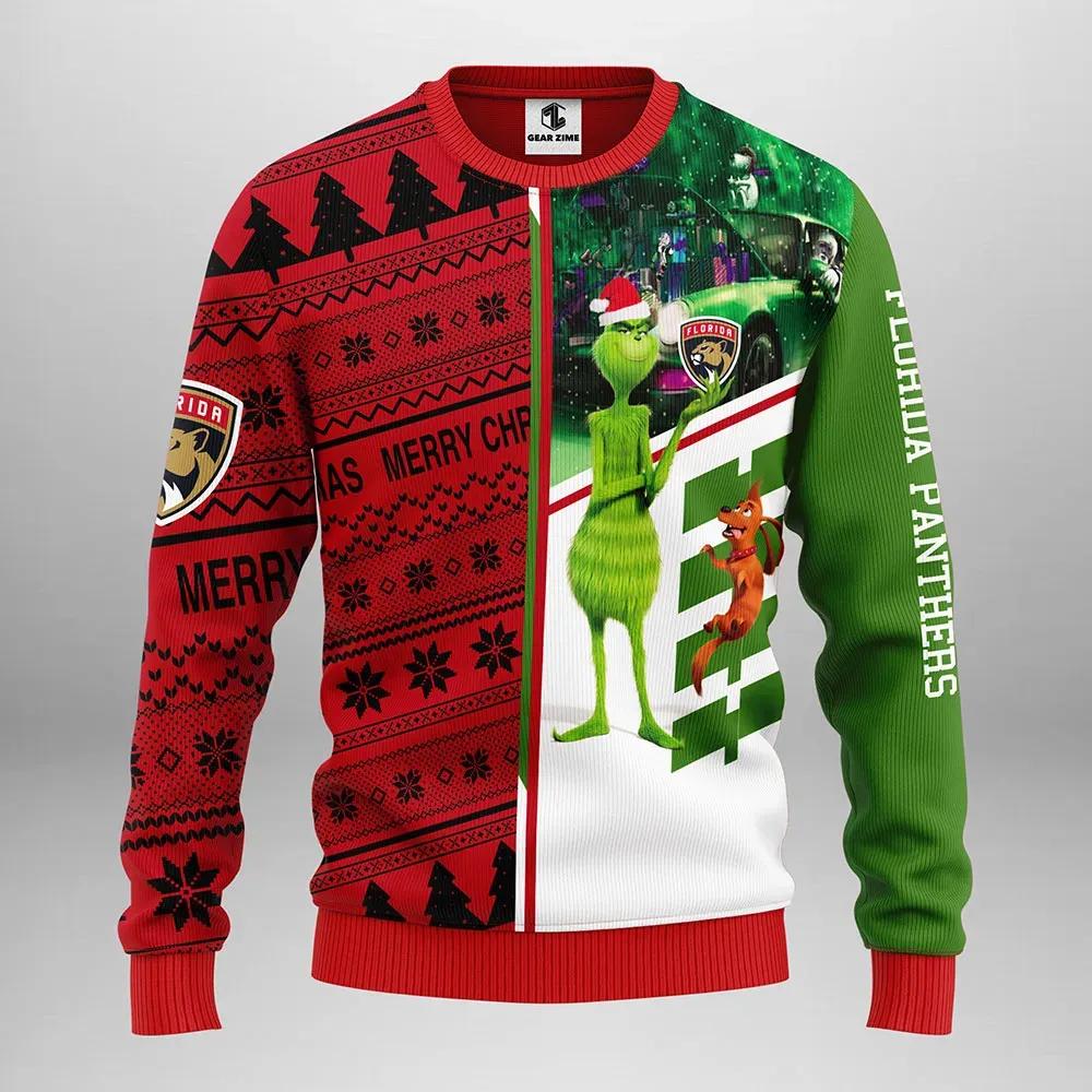 Florida Panthers Grinch & Scooby–Doo Ugly Christmas Sweater, NHL Christmas Sweater Moonbestprint