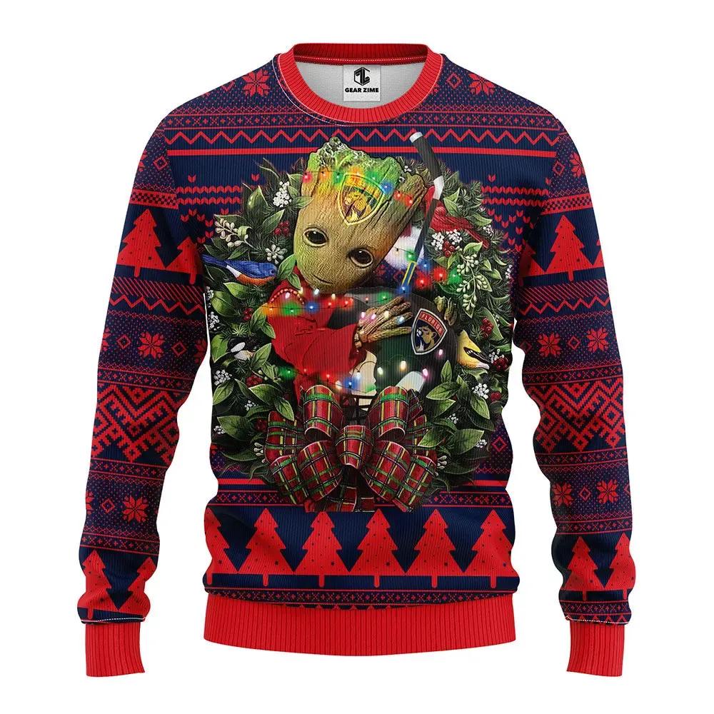 Florida Panthers Groot Hug Ugly Christmas Sweater, NHL Christmas Sweater Moonbestprint