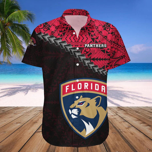 Florida Panthers Hawaiian Shirt Grunge Polynesian Tattoo - NHL, NHL Hawaiian Shirt Moonbestprint
