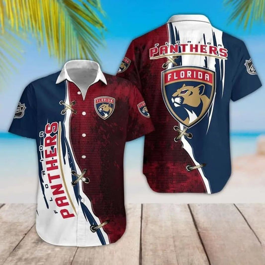 Florida Panthers Red Blue White Hawaiian Shirt, NHL Hawaiian Shirt Moonbestprint
