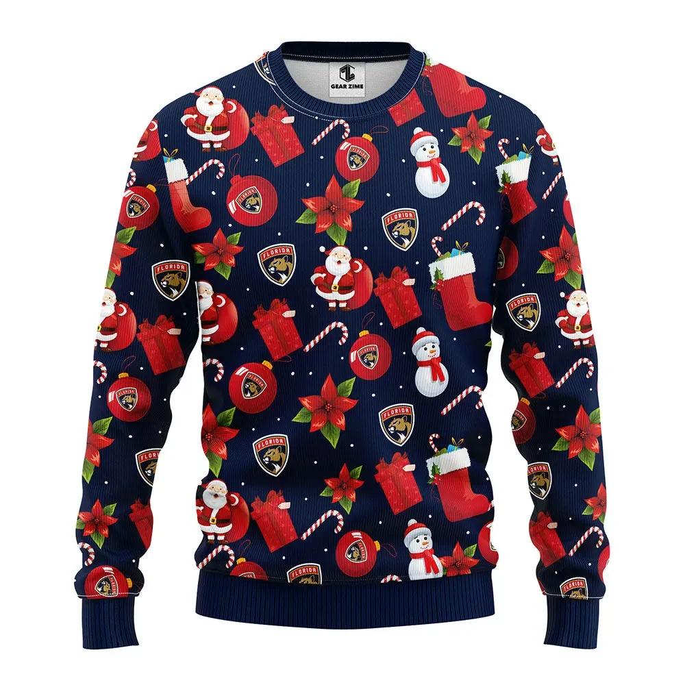 Florida Panthers Santa Claus Snowman Ugly Christmas Sweater, NHL Christmas Sweater Moonbestprint