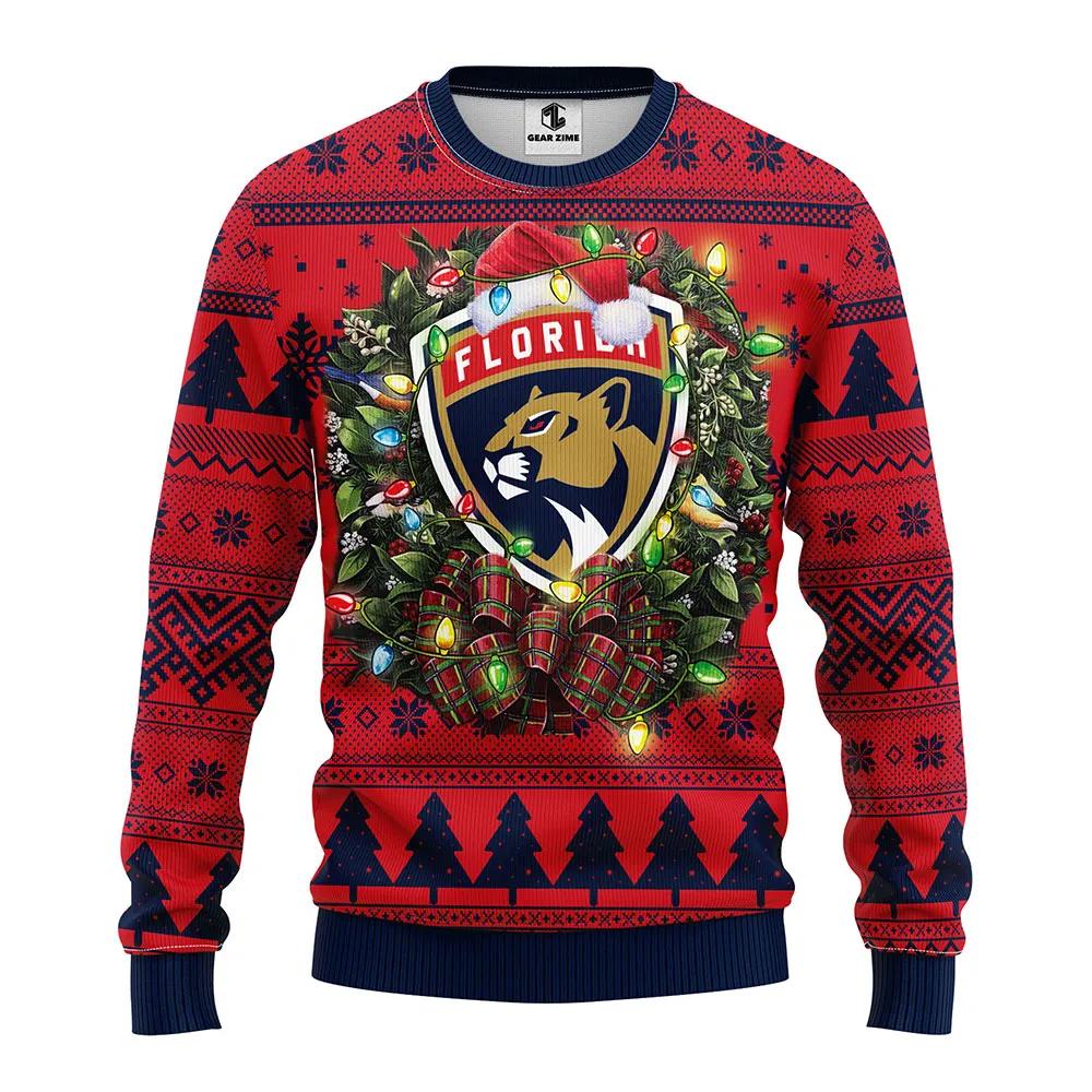 Florida Panthers Santa Hat Ugly Christmas Sweater, NHL Christmas Sweater Moonbestprint