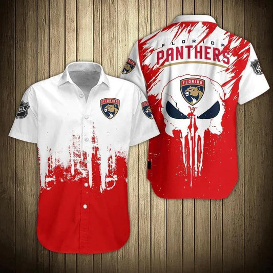 Florida Panthers Shirts Skull Button Up Short Sleeve, NHL Hawaiian Shirt Moonbestprint