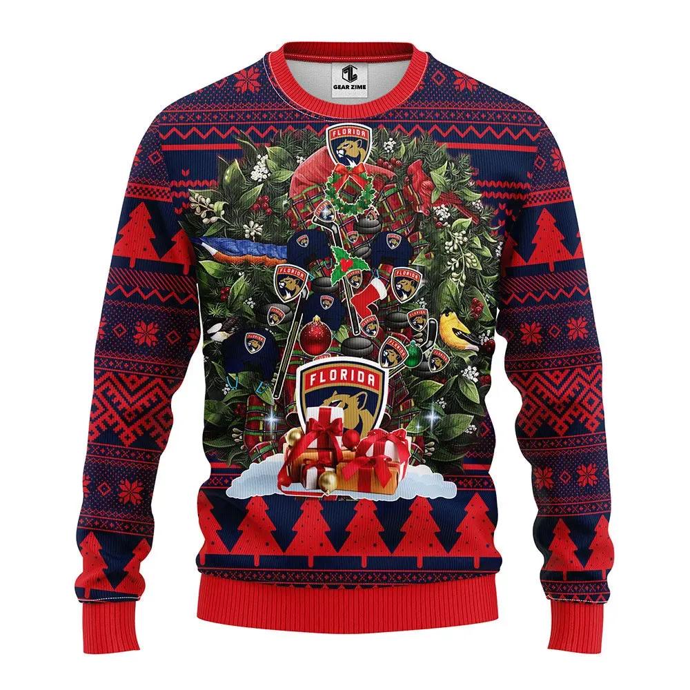 Florida Panthers Tree Christmas Ugly Sweater, NHL Christmas Sweater Moonbestprint
