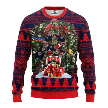 Florida Panthers Tree Christmas Ugly Sweater, NHL Christmas Sweater Moonbestprint