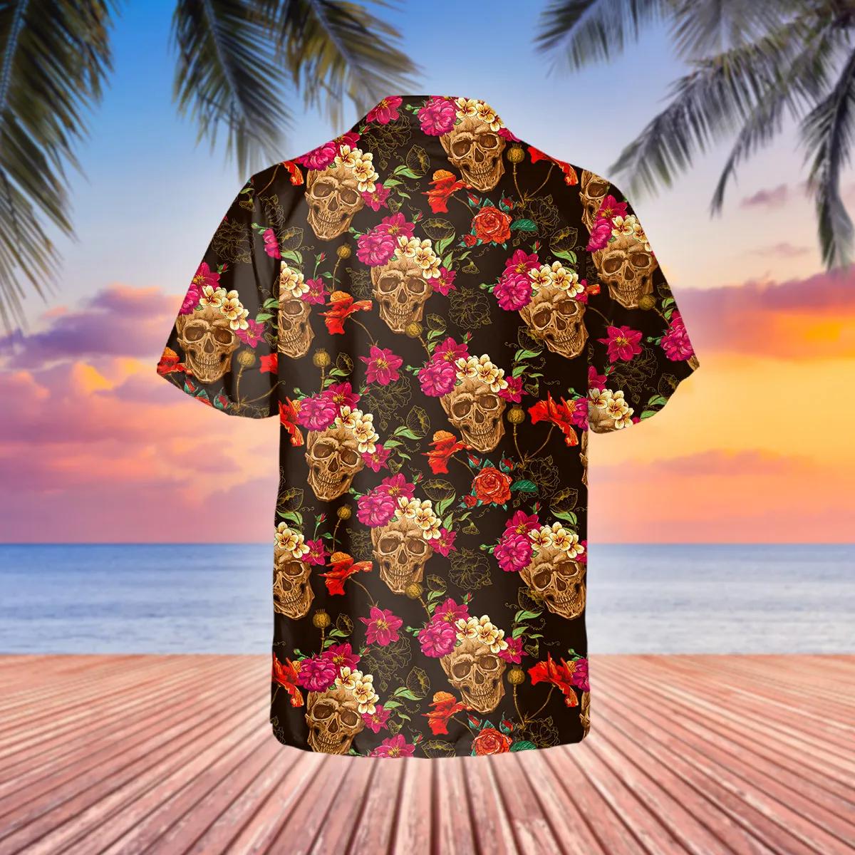 Flower Garden Floral Skull Hawaiian Shirt, Hawaiian Button Up Shirt, Tropical Shirts For Men Moonbestprint