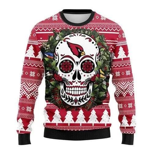 Flower Skull Arizona Cardinals Ugly Christmas Sweater, NFL Christmas Sweater Moonbestprint