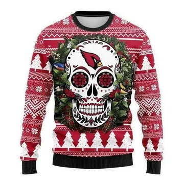 Flower Skull Arizona Cardinals Ugly Christmas Sweater, NFL Christmas Sweater Moonbestprint