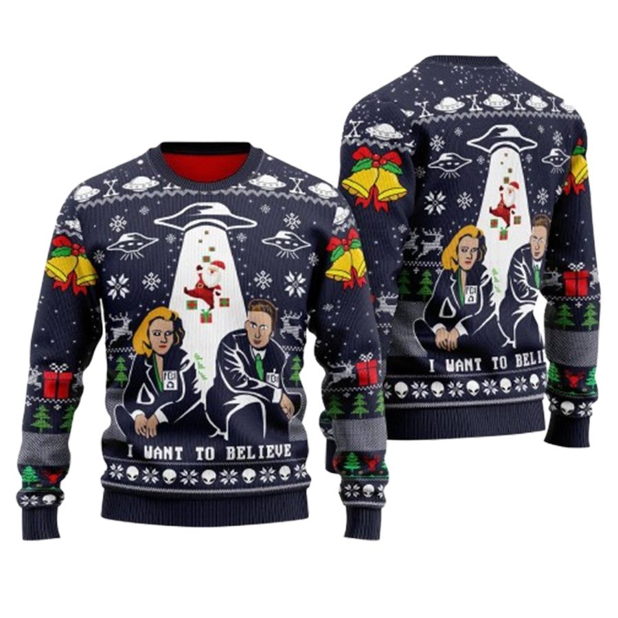 Fox Mulder Dana Scully The X Files I Want To Believe Ugly Christmas Sweater – Moonbestprint