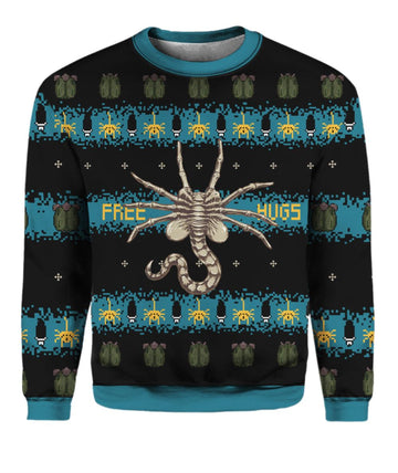 Free Hugs Alien Facehugger Ugly Christmas Sweater - Moonbestprint