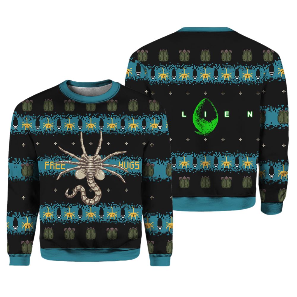Free Hugs Alien Facehugger Ugly Christmas Sweater - Moonbestprint