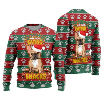 French Bulldog They See You When You Are Eating Christmas Ugly Christmas Sweater - Moonbestprint