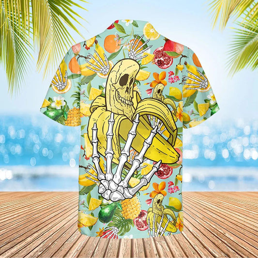 Fruitful And Banana Skull Hawaiian Shirt, Hawaiian Button Up Shirt, Tropical Shirts For Men Moonbestprint