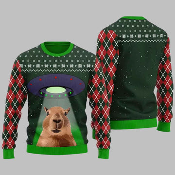 Funny Alien Capybara Ugly Christmas Sweater – Moonbestprint