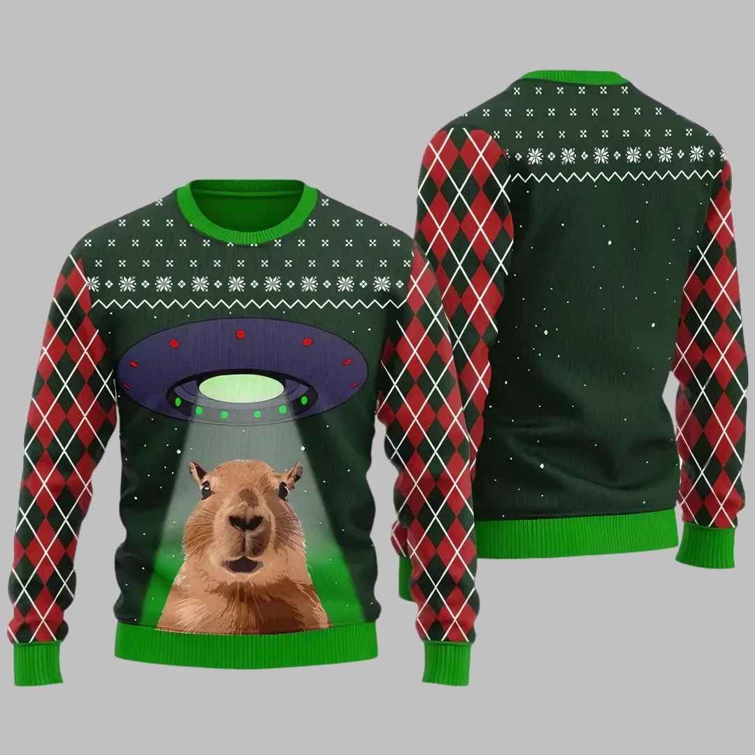 Funny Alien Capybara Ugly Christmas Sweater – Moonbestprint