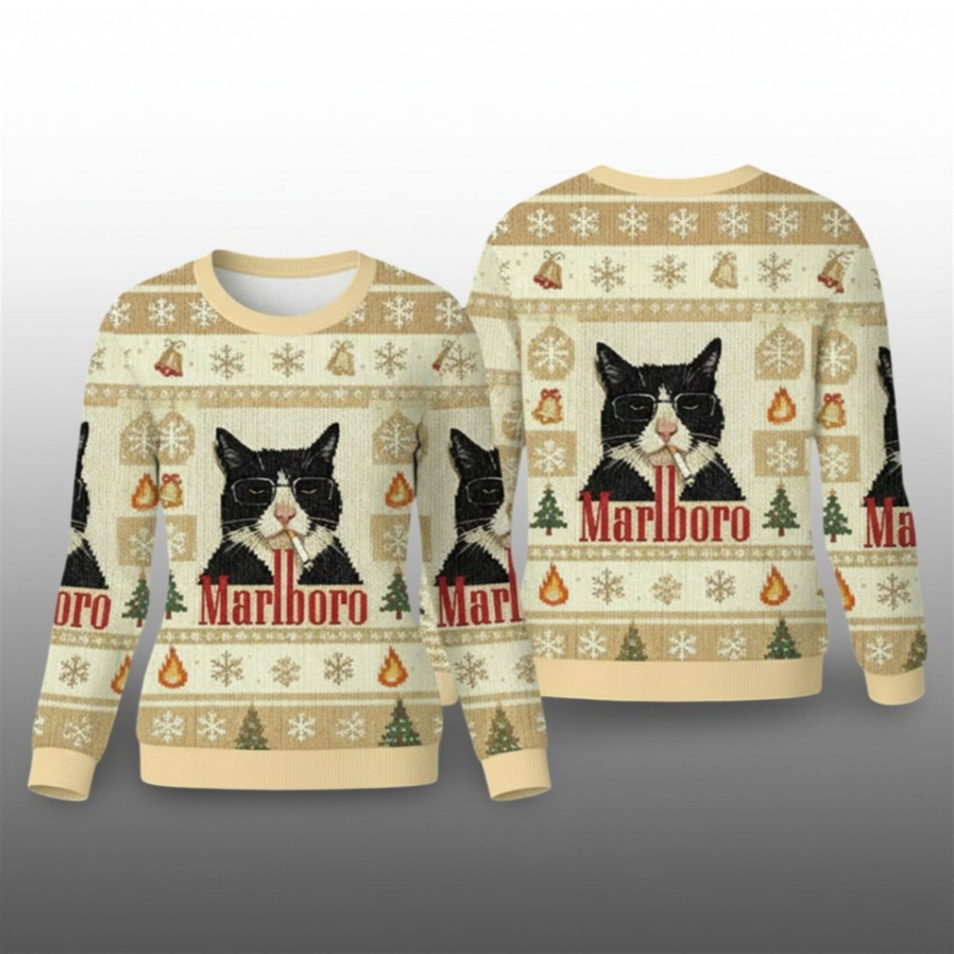 Funny Cat Smoking Cigarette Meme Ugly Christmas Sweater - Moonbestprint