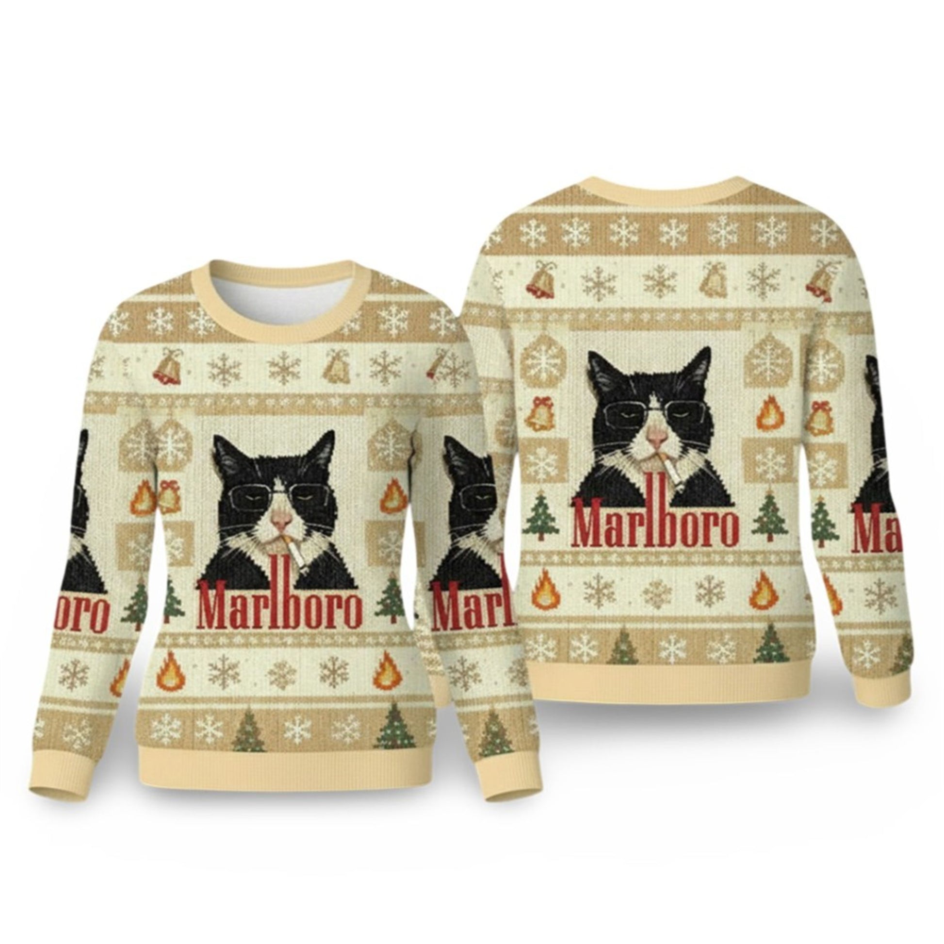 Funny Cat Smoking Cigarette Meme Ugly Christmas Sweater - Moonbestprint