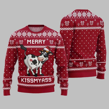 Funny Cow Merry Kissmyass Ugly Sweater Christmas - Moonbestprint