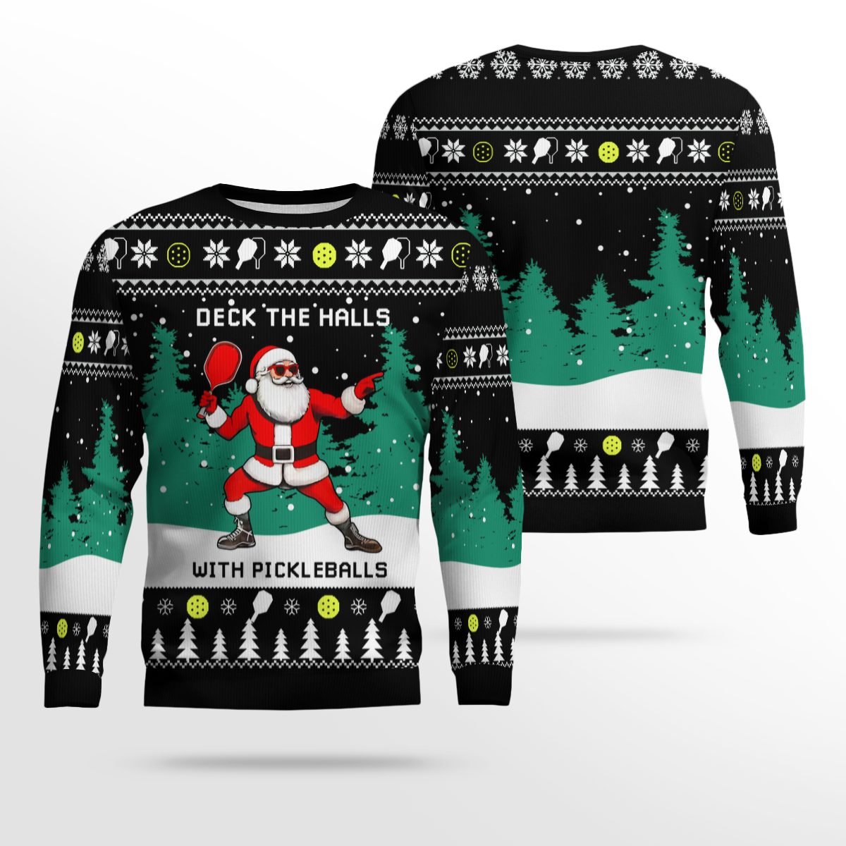 Funny Deck The Hall Pickleball Santa Ugly Christmas Sweater Black – Moonbestprint