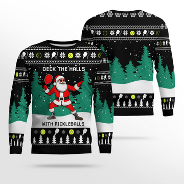 Funny Deck The Hall Pickleball Santa Ugly Christmas Sweater Black – Moonbestprint