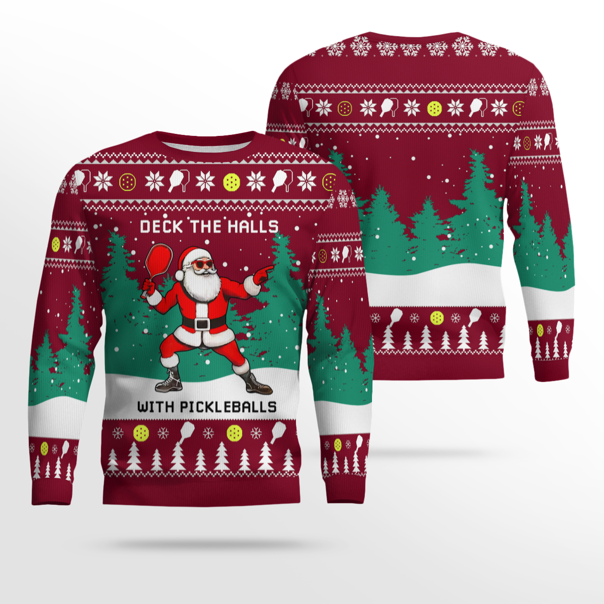 Funny Deck The Hall Pickleball Santa Ugly Christmas Sweater Burgundy – Moonbestprint