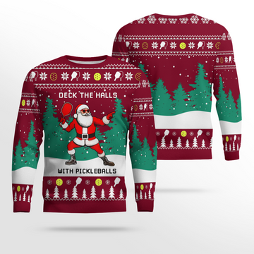 Funny Deck The Hall Pickleball Santa Ugly Christmas Sweater Burgundy – Moonbestprint