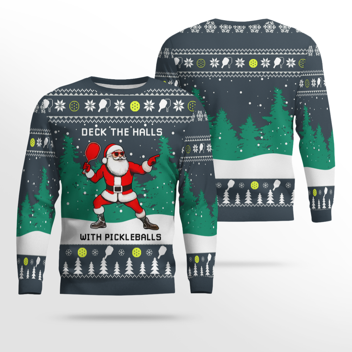 Funny Deck The Hall Pickleball Santa Ugly Christmas Sweater Charcoal – Moonbestprint