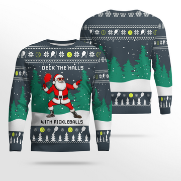Funny Deck The Hall Pickleball Santa Ugly Christmas Sweater Charcoal – Moonbestprint