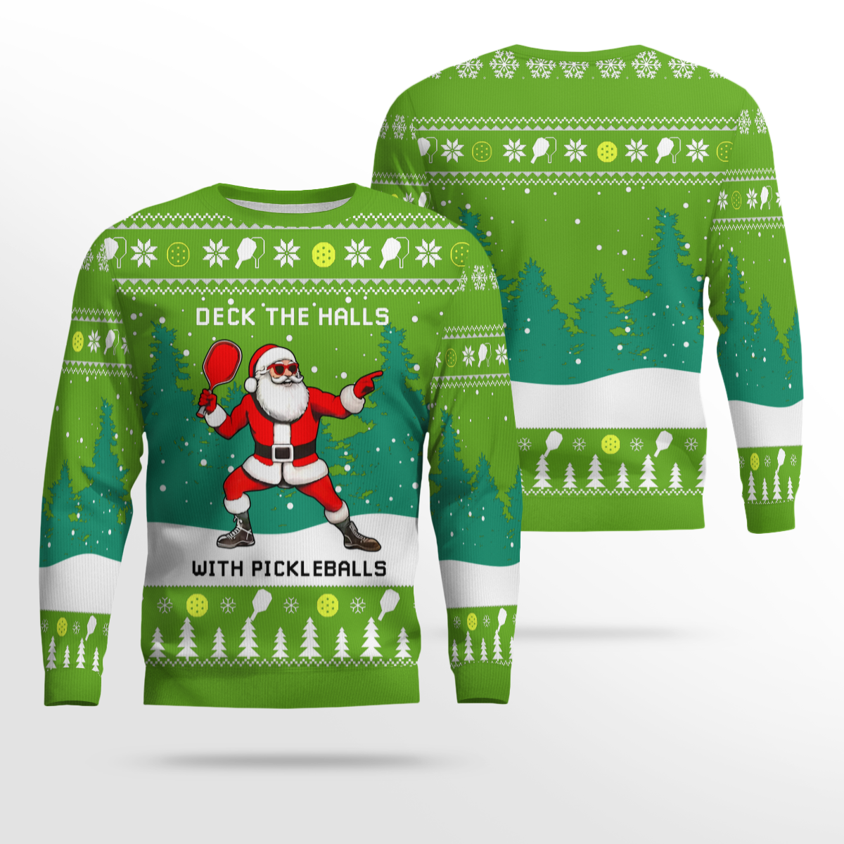 Funny Deck The Hall Pickleball Santa Ugly Christmas Sweater Chartreuse – Moonbestprint