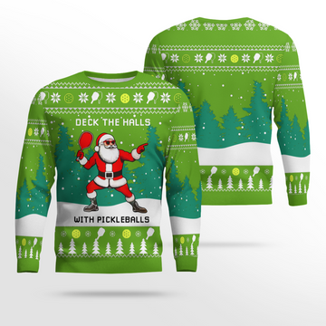 Funny Deck The Hall Pickleball Santa Ugly Christmas Sweater Chartreuse – Moonbestprint