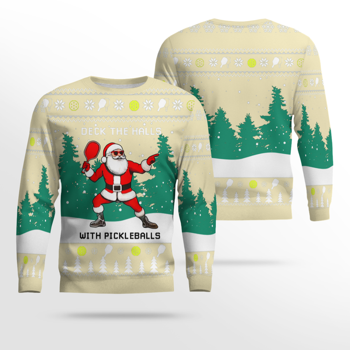 Funny Deck The Hall Pickleball Santa Ugly Christmas Sweater Cream – Moonbestprint
