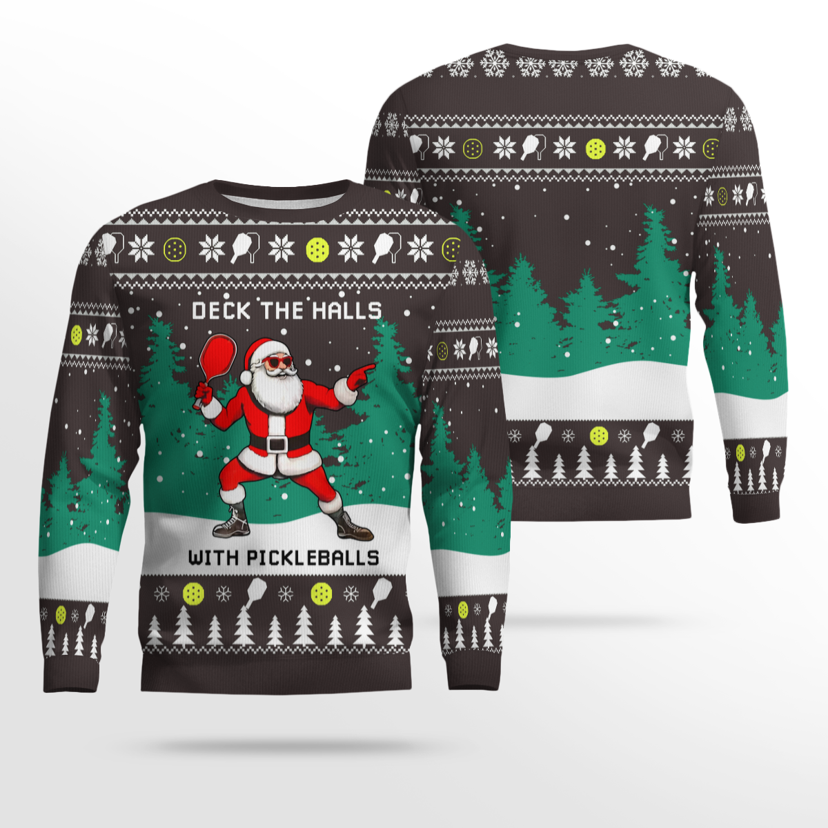 Funny Deck The Hall Pickleball Santa Ugly Christmas Sweater Dark Chocolate – Moonbestprint