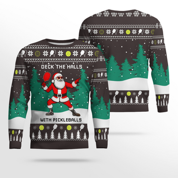Funny Deck The Hall Pickleball Santa Ugly Christmas Sweater Dark Chocolate – Moonbestprint