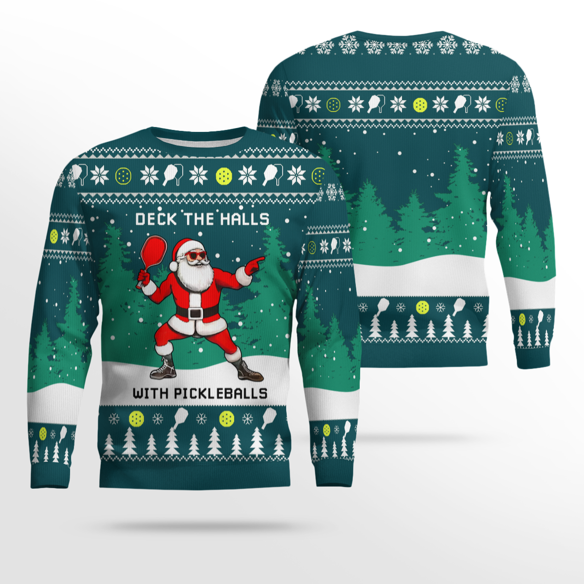 Funny Deck The Hall Pickleball Santa Ugly Christmas Sweater Deep Teal – Moonbestprint