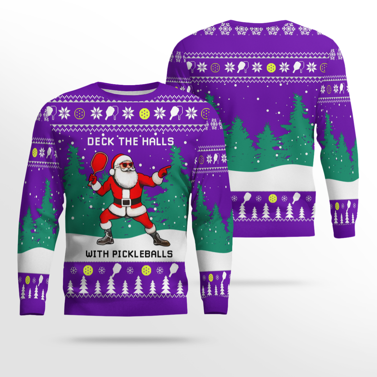 Funny Deck The Hall Pickleball Santa Ugly Christmas Sweater Deep Violet – Moonbestprint