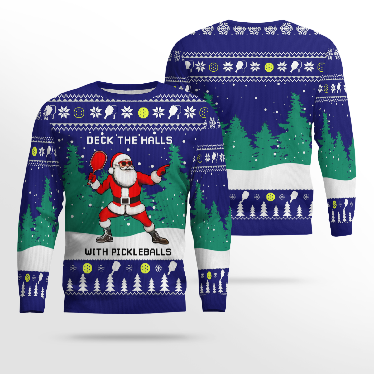 Funny Deck The Hall Pickleball Santa Ugly Christmas Sweater Midnight Blue – Moonbestprint