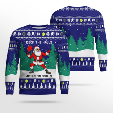 Funny Deck The Hall Pickleball Santa Ugly Christmas Sweater Midnight Blue – Moonbestprint