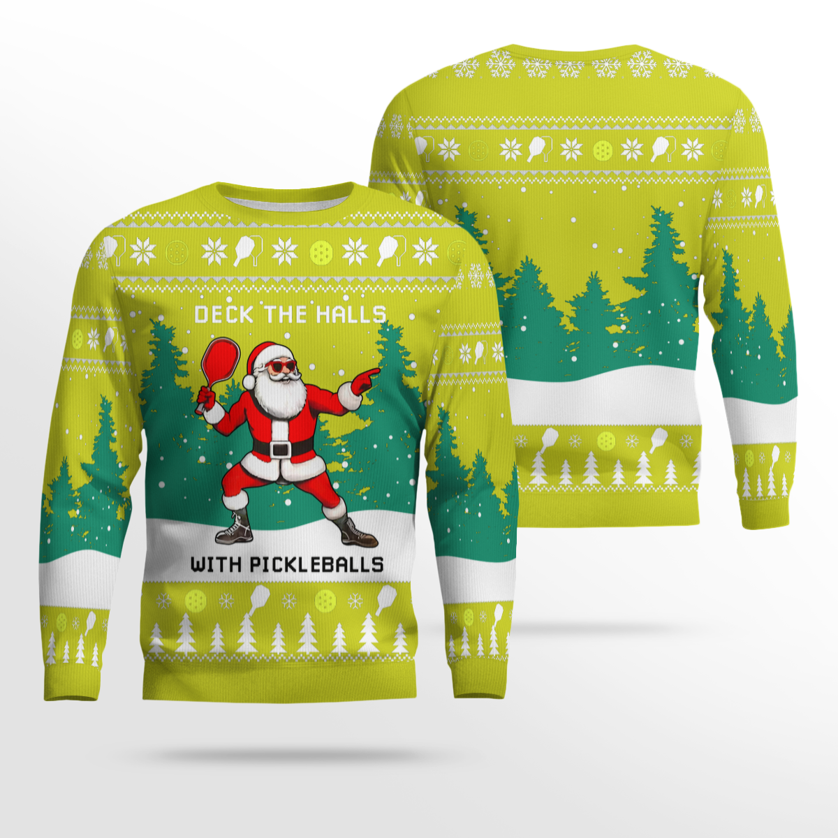 Funny Deck The Hall Pickleball Santa Ugly Christmas Sweater Yellow – Moonbestprint