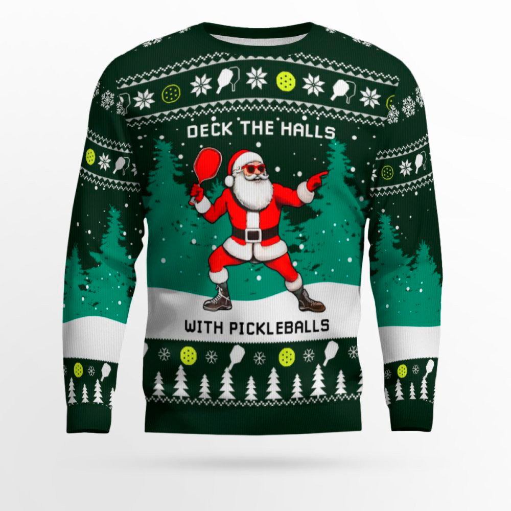Funny Deck The Hall Pickleball Santa Ugly Christmas Sweater – Moonbestprint