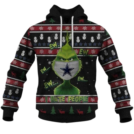 Funny Grinches Love Dallas Cowboys Ugly Christmas Style 2025 AOP Hoodie - Moonbestprint
