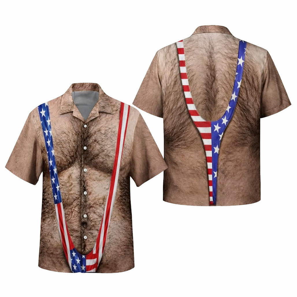 Funny Hairy Chest American Flag Hawaiian Shirt – Moonbestprint