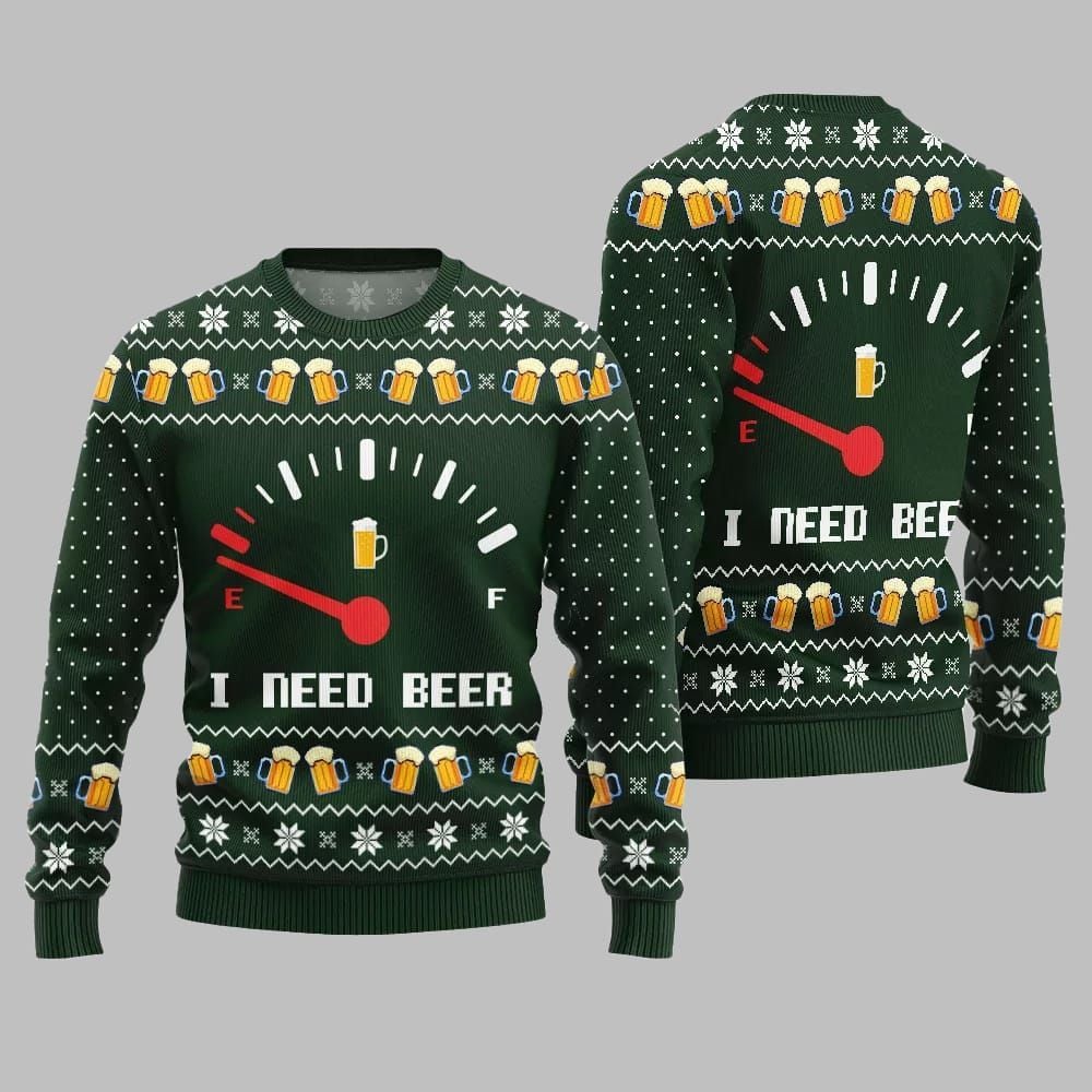 Funny I Need Beer Ugly Sweater 2026 Christmas - Moonbestprint