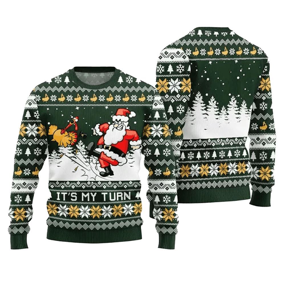 Funny It's My Turn Santa Turkey Ugly Thanksgiving Sweater - Moonbestprint