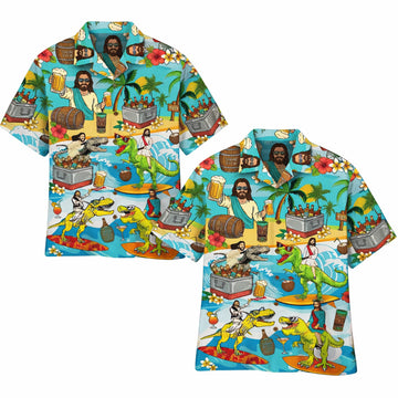Funny Jesus Riding Dinosaurs Hawaiian Shirt – Moonbestprint