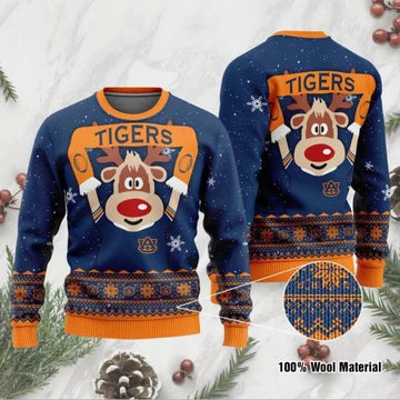 Funny Reindeer Auburn Tigers Ugly Christmas Sweater, NCAA Christmas Sweater Moonbestprint