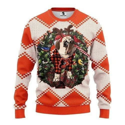 Funny Reindeer Pug Dog Baltimore Orioles Christmas Ugly Sweater, MLB Christmas Sweater Moonbestprint