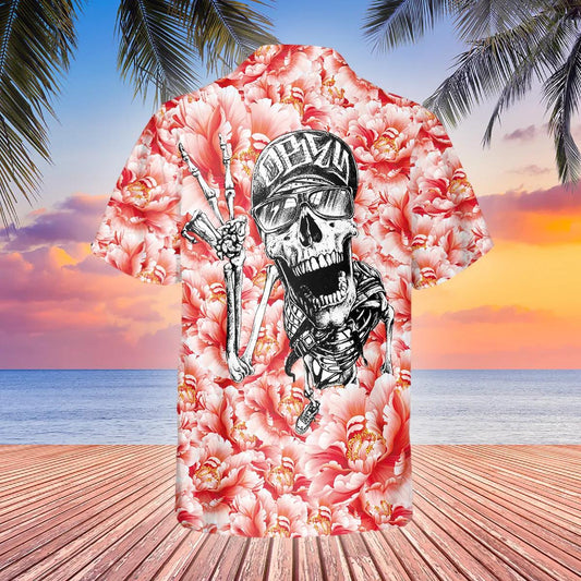 Funny Roses Skull Personalized Hawaiian Shirt, Hawaiian Button Up Shirt, Tropical Shirts For Men Moonbestprint